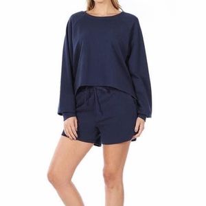 Zenana navy blue cotton lounge set